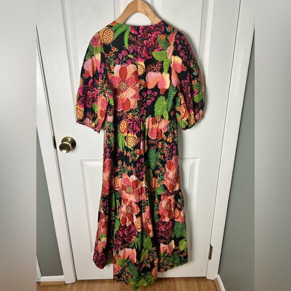 FARM Rio Black Fruit Floral Midi Dress in Multi S - Picture 6 of 8
